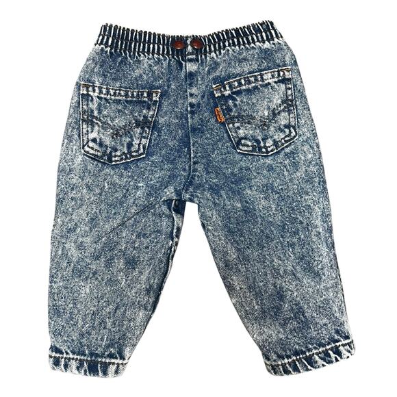 Vintage Little Levi's acid wash denim pull on jeans size 12 months made in USA - Picture 2 of 10